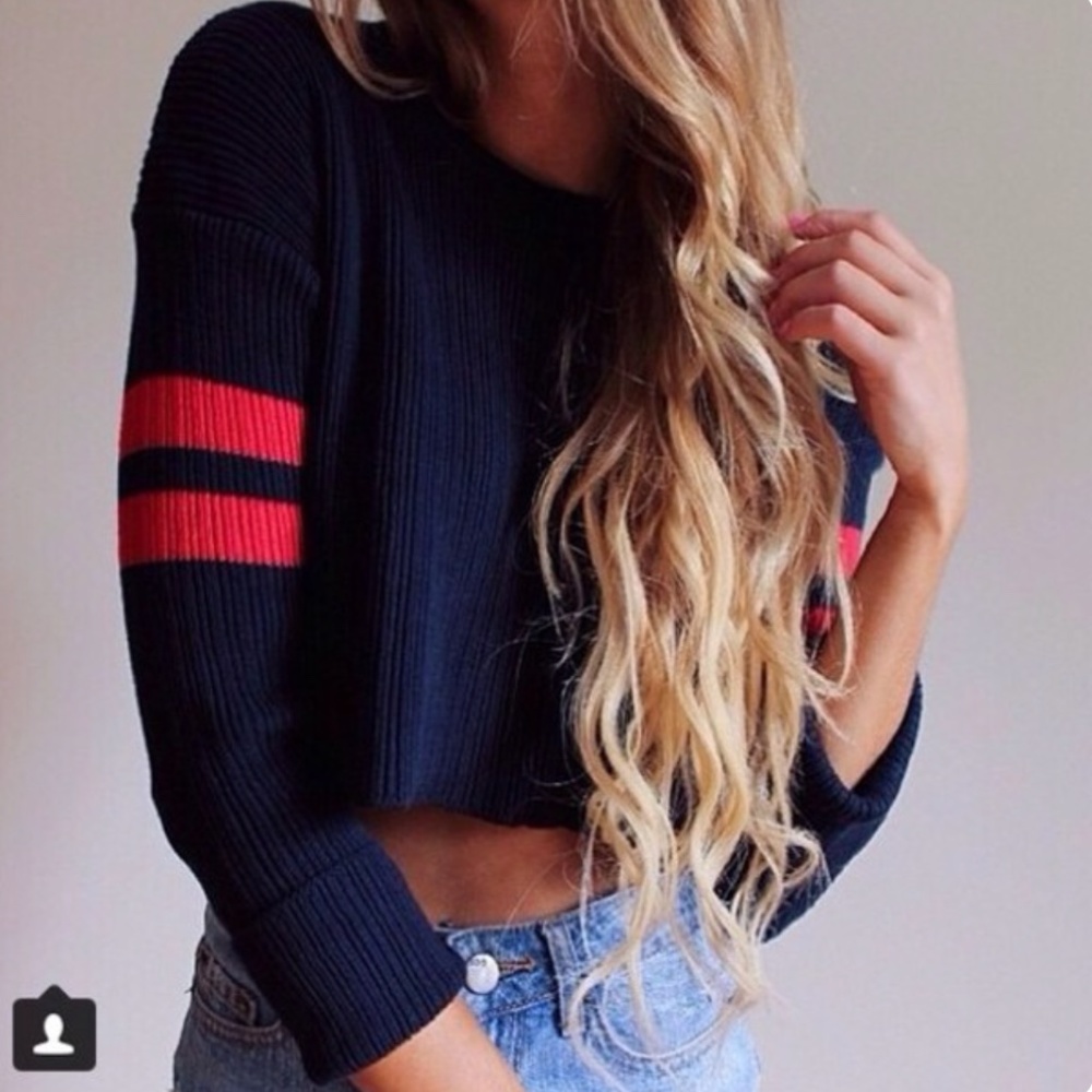Brandy Melville Navy with Red Stripe Sweater